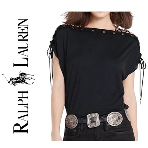 New Polo Ralph Lauren Suede Leather Western Top Laced Bateau Neckline Small - Picture 3 of 12